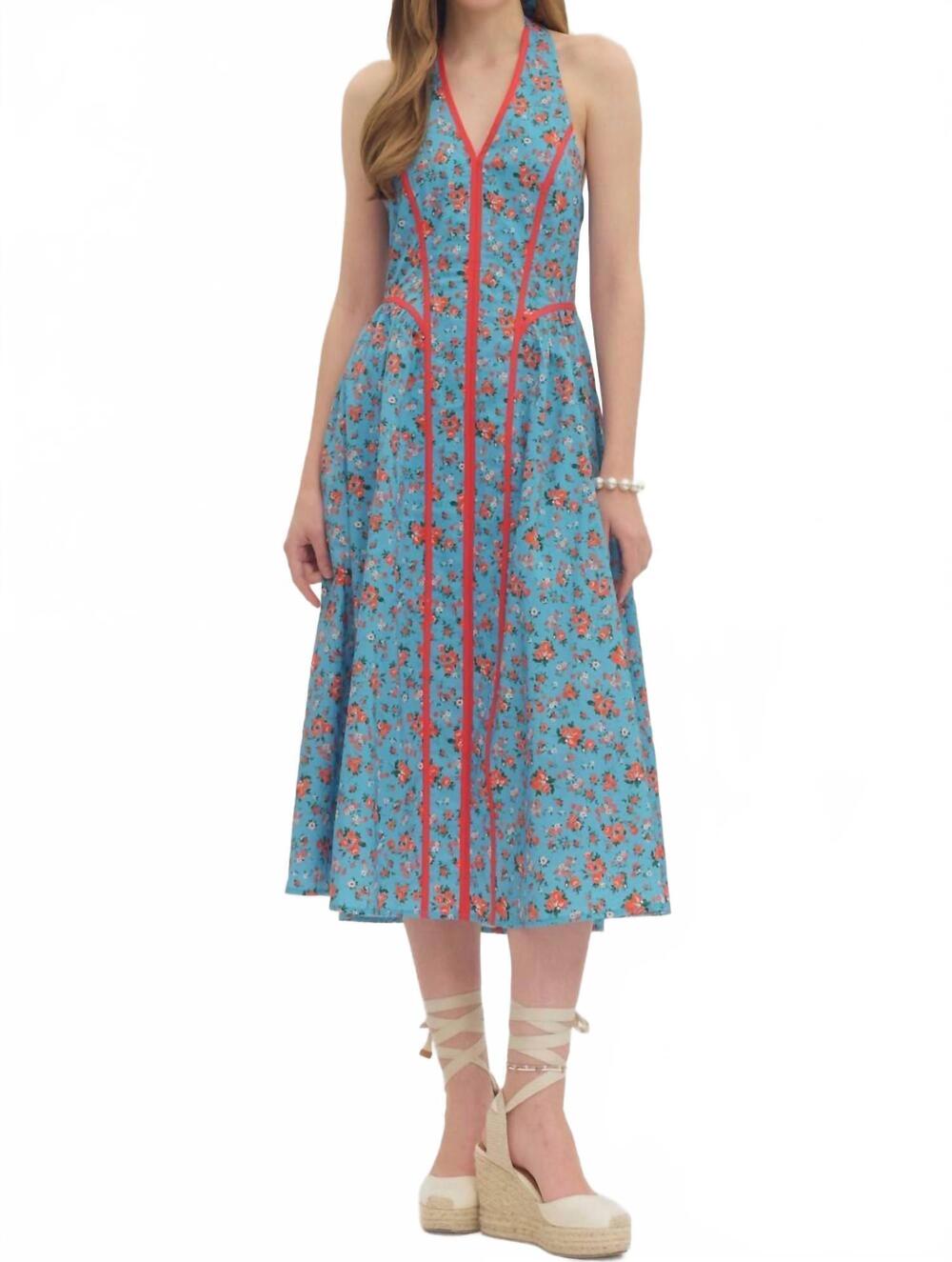 NEW ENTRO floral print halter dress in blue floral